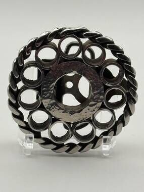 Round Openwork Ring Hammered Center Rope Border Belt Buckle Vintage Western
